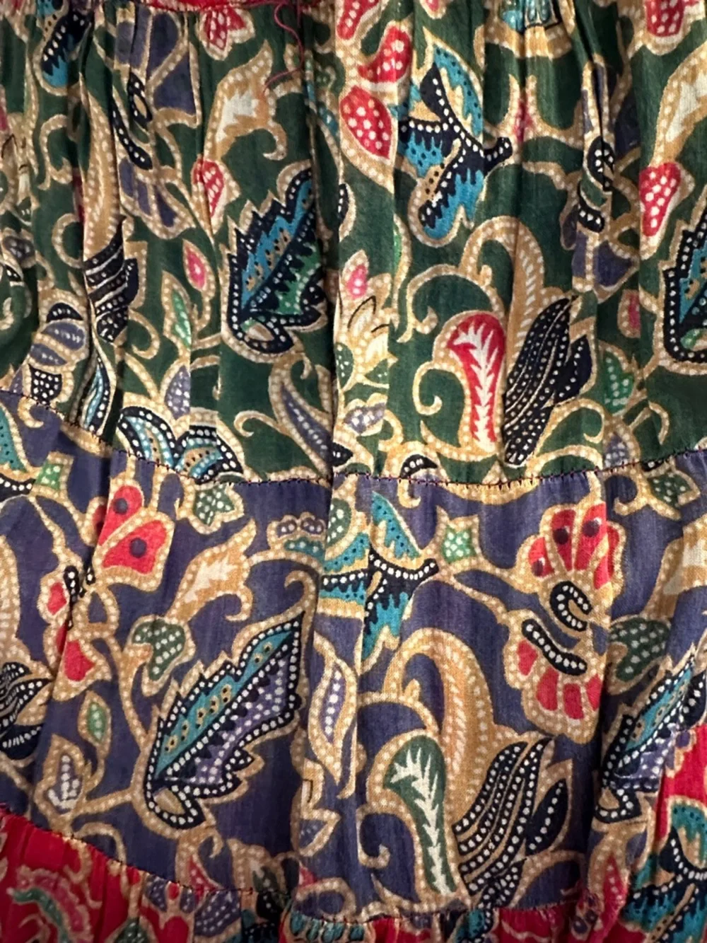 Kathryn Deene Vintage Red Blue Floral Boho Festival Flowy Tiered Maxi Dress Sz L - Picture 6 of 6